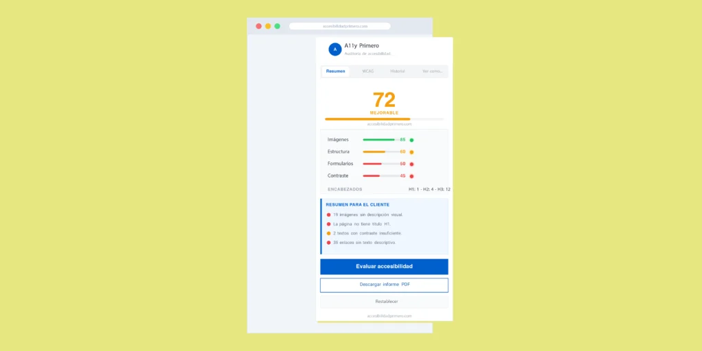 Imagen de la interface de A11y Primero