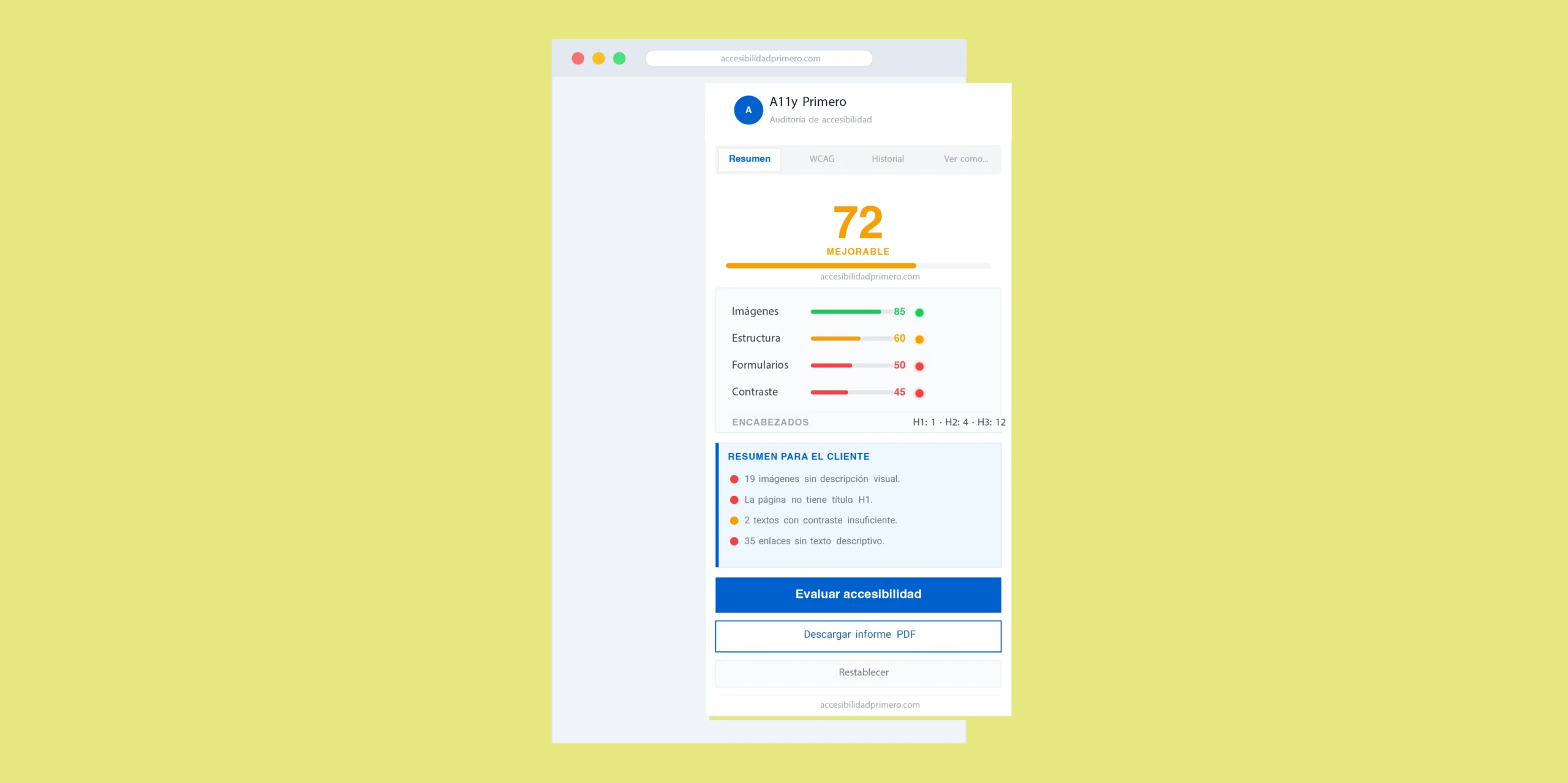 Imagen de la interface de A11y Primero